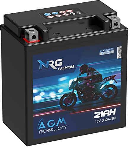 NRG YTX20CH-BS AGM Motorrad-Batterie 12V 21Ah 51892 ersetzt 20Ah