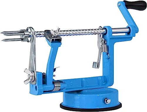 Apple Peeler, Slicer Corer Potato Peelers 3 In 1, Stainless Steel Heavy Duty with Suction Cup Base (Blue)