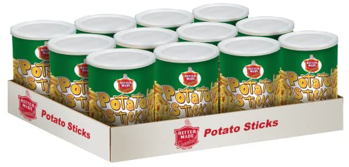 Better Made Potato Sticks 5oz Canister- (Sour Cream & Onion, 12 Can Tray) - Shoestring Potato Sticks - Gluten Free - Crunchy, Crispy Snack from Fresh Potatoes - Resealable Lid