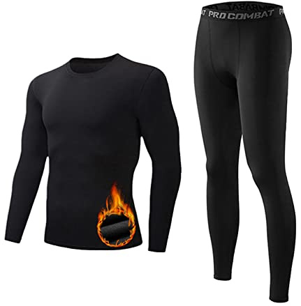Ropa Interior Térmica Hombre, Funcional Conjuntos Térmica Transpirable Cálido Camiseta Manga Larga y Malla Pantalon Térmicos Elástica Deportivos Capa Base para Otoño Invierno Esqui Running Ciclismo