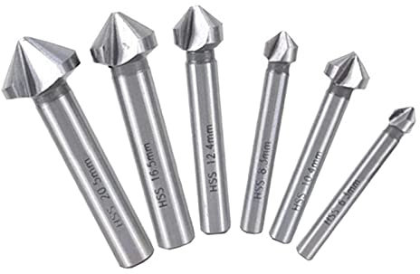 6 Stück 90° Kegelsenker Satz aus HSS Stahl Senker Bohrer Set, Fasenschneider Kegelsenker 90° Ø 6,3-20,5 mm, Senker und Entgrater Set, Senkbohrer Set für Holz, Metall und Kunststoff