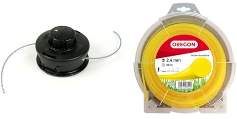Oregon Universal-Fadenkopf + Gelber Mähfaden 2.4 mm x 88 m, Tap & Go Trimmerkopf, geeignet für die meisten Freischneider/Rasentrimmer mit geradem Schaft bis zu 33cc