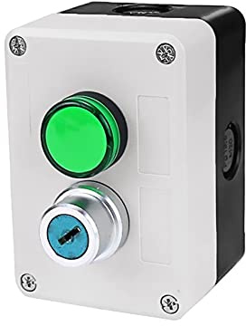 FACDEM NUOVO 2 fori start stop autosigillante impermeabile pulsante interruttore 220V con indicatore luminoso industria elettrica stop switc (colore : luce verde con chiave)