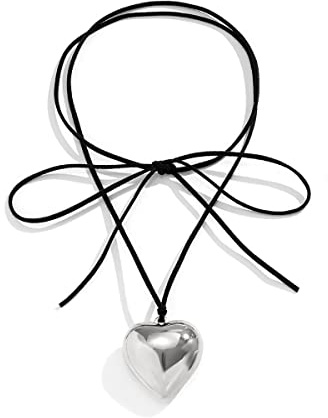fdsmall Black Leather Cord Chain Love Heart Pendant Necklace Adjustable Women's Choker Necklaces Jewelry for Women Girls Gifts
