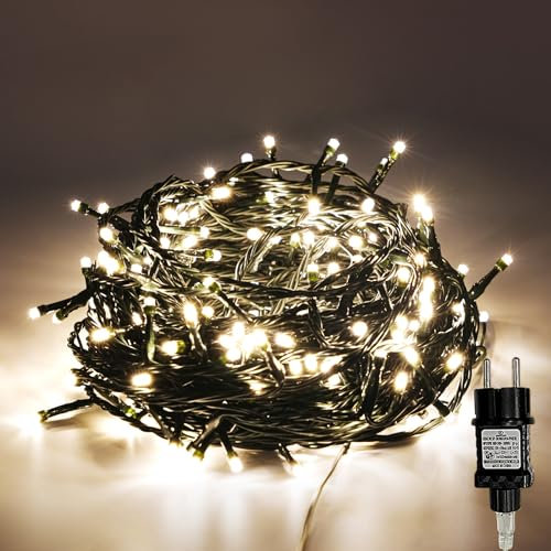 Gresonic 100/200/300/400er Led Lichterkette Strombetrieben mit Stecker Außen und Innen für Hochzeit Weihnachten Party Warmweiß (Grünen Kabel, 100LED)