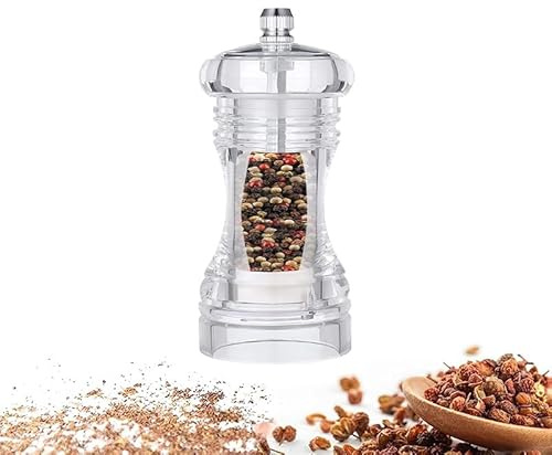 Virsus Macina Sale e Pepe Manuale Trasparente 4200, Macinapepe In Acrilico con Smerigliatrice in Ceramica, Finezza Regolazione, Dosatore per Pepe, Sale, Spezie, Erbe (10 cm)