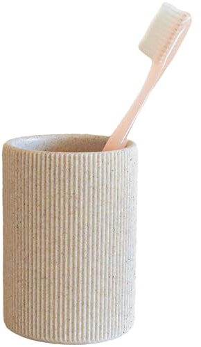 Small Sand Beige Toothbrush Holder for Bathroom Countertop, Modern Boho Aesthetic Vintage Farmhouse Organizer, Pen & Makeup Brush Holder