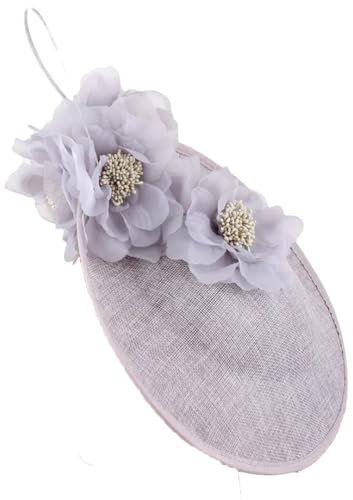 Vintage Große Haar Fascinatoren für Kirche Hüte Elegante Frauen Fedora Fancy Rosa Seide Blume Headwear SYF540, Grau, Einheitsgröße