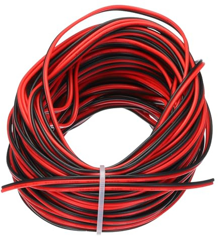 sourcing map 24 Gauge 2 Core Parallel Silicone Wire, 50Ft/15M Long 1.6mm Dia Red Black 24 AWG Flexible Extension Cord 300V for LED RGB Cable, Model Plane, Model Car, Electric Appliance