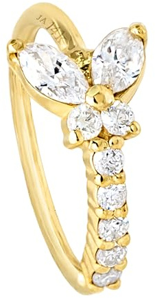 Jewelry Avalanche 20G 14K Yellow Gold 0.15 ctw Diamond Butterfly Nose Hoop Ring Women's 5/16(8mm) Nose Ring Twist-open Prong Set Diamonds BTF1-WDYG