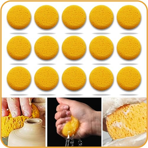 Rokkuon Craft Sponge, 15Pcs Clay Sponge for Pottery, Polyurethane Material, 3x1 inch, Versatile Applications, Superb Absorbency