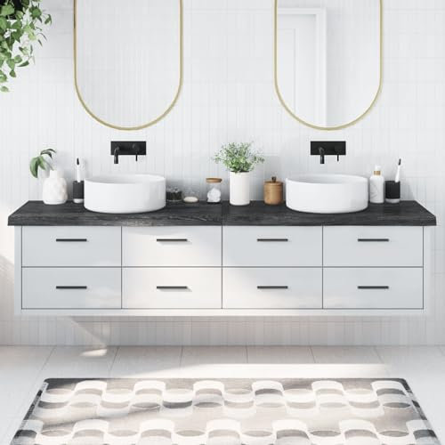 LAPOOH Waschtischplatte Dunkelgrau 220x60x6 cm Massivholz Behandelt, Arbeitsplatte, Holzplatte, Schreibtischplatte, Waschtischplatte, Küchenarbeitsplatte - 3156280