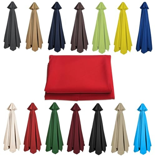 CMJYMX 200CM 2.7M 300CM Umbrella Replacement Parasol Canopy, UV50+, Waterproof, 6/8 Ribs Sun Umbrella Replacement Cloth Garden Canopy Cover Replacement Cover(Color:Red,Size:6 ribs-3m(9.8ft))