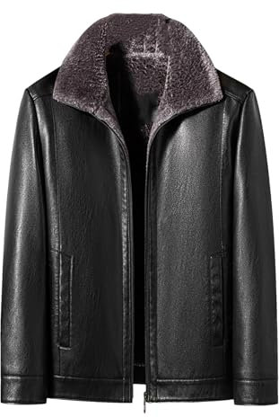 Hgvcfcv Herbst Winter Herren Schaffell Jacke Business Casual Mode Mitteljunge Lederjacke, 2365, Schwarz, XXXXL
