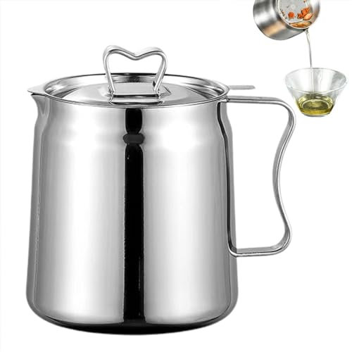 Olla de filtro de aceite de acero inoxidable, recipiente de aceite de cocina usado con colador, Filtro de aceite de cocina de acero inoxidable, gran capacidad, cesta de malla fina, Olla para freidora