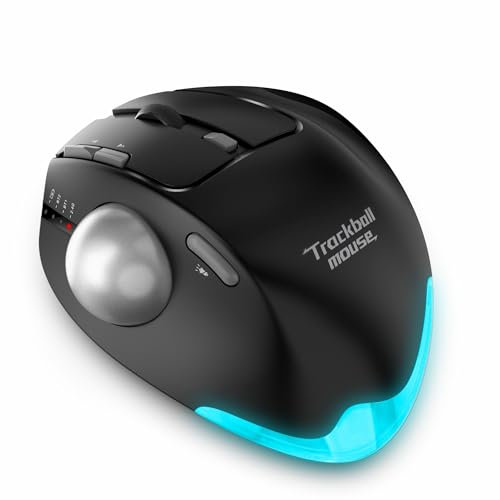 zelotes Wireless Trackball Mouse,Bluetooth Mouse,Rechargeable,4800 DPI, 2-in-1(BT 5.0/3.0+2.4GHz USB Receiver), 8 Buttons,Ergonomic Design,LED Lighting,for Laptop, PC, Pad,Black