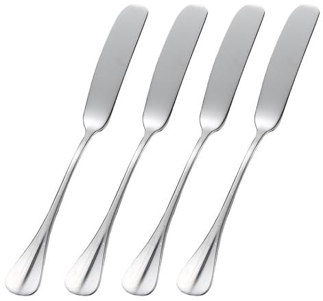 GYJZZW 4Pcs Stainless Steel Butter Knife, Long-Handled Jar Scraper Spatula, Butter applicator for Mustard, Jam, Butter Cream Toast, Breakfast Spreads, soft cheeses (4Pcs)
