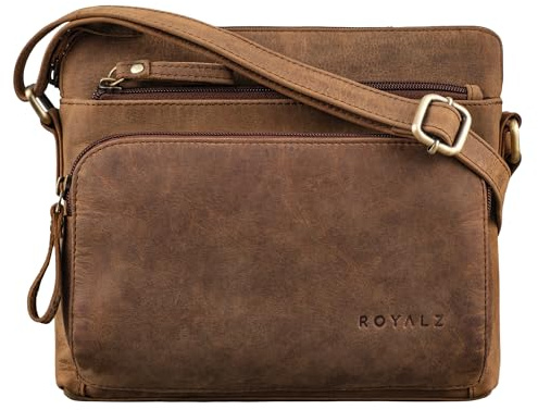 ROYALZ Vintage Leder Handtasche Damen Echtleder 'North Carolina' stilvolle Ledertasche zum Umhängen Schultertasche mit Platz für Smartphone 9.7 Zoll iPad und mehr