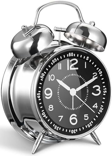 Azyh Lauter Wecker für Schwerschläfer mit Ohne Ticken, Doppelglockewecker, Batteriebetrieben, Metallwecker mit Nachtlicht für Schlafzimmer, Retro Analog Wecker für Kinder Erwachsene Senioren