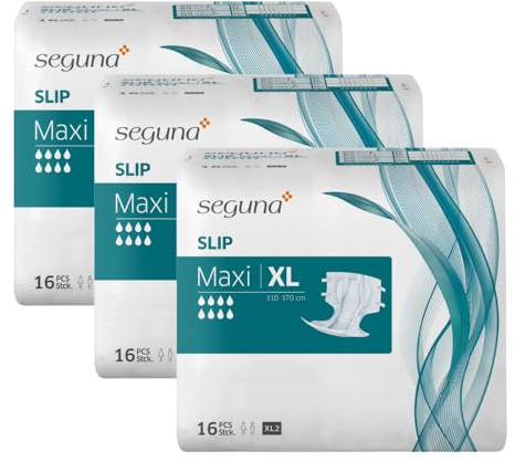SEGUNA Slip Maxi, Inkontinenz Windeln für Erwachsene, Frauen, Männer, Windeln bei sehr schwerer Blasenschwäche, Stuhlinkontinenz (XL Sparpaket (3 x 16 Stück))