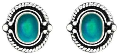 Pendientes de tuerca ovalados de estilo vintage que cambian de color, 8 mm x 7 mm, plata de ley, 7 x 8mm, Plata de ley, Sin piedra preciosa