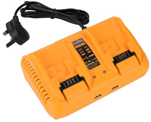 Umelee Replacement Battery Charger Compatible with Dewalt 12V/20V Li-ion Battery, 3.0A 2-Port Fast Charger for Dewalt DCB Series Lithium Batteries, with Dual 2.1A USB Output Ports