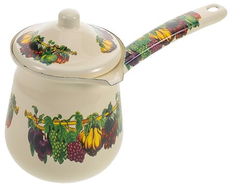 GRIRIW Mini Enamel Milk Pitcher Handle and Lid Small Creamer Pitcher for Coffee in Kitchen