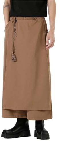 Tobysper Hakama Harajuku Kimono Samurai Pants Mens Casual Wide Pants Kendo Uniforms, coffee, M