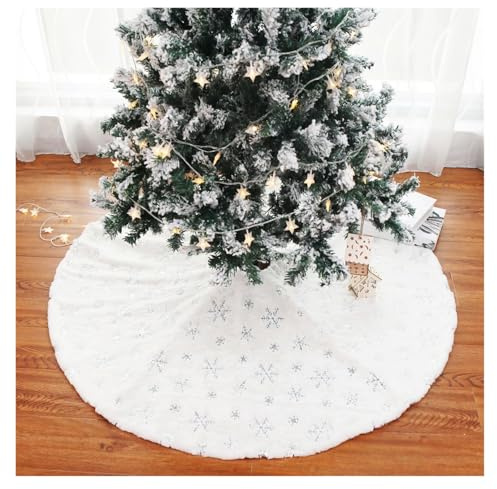 Gonna bianca for albero di Natale, grappolo di alberi bianchi ricamati in oro, grappolo di alberi di Natale ricamati con paillettes di peluche da 90 cm, decorazioni for alberi di Natale, decorazioni f