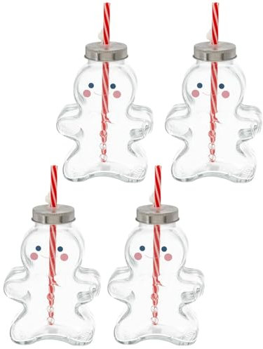 Novaliv Lot de 4 tasses à vin chaud, 440 ml, personnalisables, avec paille, bonhomme en pain d'épice comme gobelet à vin chaud, motif boule de Noël, tasse de Noël, chauffe-mains