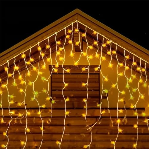 LED-Eiszapfenlichterketten werden mit 3 AA-Batterien betrieben und bieten ein warmweißes Licht. Sie sind 10 m lang und 0,6 m breit, ideal für eine gemütliche Atmosphäre.