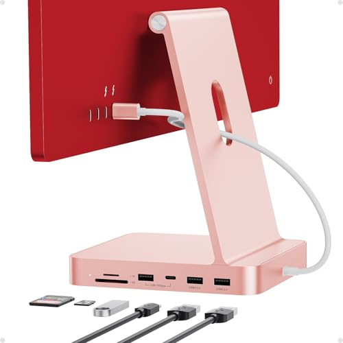 iMac Hub for iMac 24 inch M1/M3/M4 with M.2 4TB SSD NVMe Enclosure | PULWTOP USB Hub Adapter iMac Accessories 4*USB A/C, SD/TF, Docking Station Support Expand M.2 SSD (Not Included) , Pink