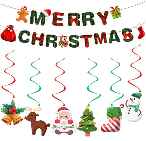 Cartel de Feliz Navidad | Decoración de puerta colgante de remolino de vacaciones | Cortina colgante de puerta de Navidad festiva | Juego de decoraciones de techo de Navidad | Suministros de