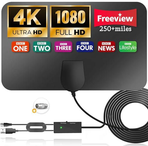 KUKUPOW Antenna TV Interna, Amplificatore Segnale TV, Amplificatore Antenna da Interno, Supporto Delle Modalità 4K 720p, 1080i, 1080p HD, Autonomia di 200-400 Miglia