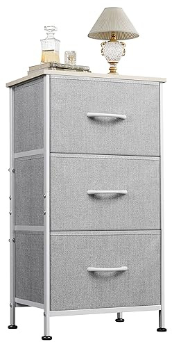 WLIVE Kommode mit 3 Schubladen aus Stoff, Hellgrau | Kommodenschrank für Schlafzimmer, Kommode Wohnzimmer, Stabiler Stahlrahmen