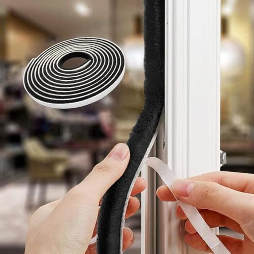 Joint de porte autocollant à brosse, 9 mm (l) x 5 mm (H) x 5 m (L), protection contre les insectes, brosse d'étanchéité pour porte, fenêtre, penderie, boudin de porte, noir