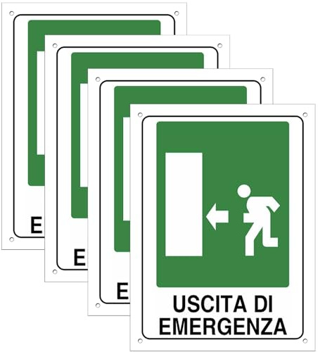 Cartel de zona de salida de emergencia, 4 unidades, 20 x 30 cm, PVC ultrarresistente, orificios preperforados, impermeables, resistentes al sol, no se deforma fácilmente (señalización-19)