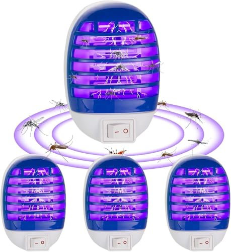 4 Stück Insektenvernichter Elektrischer, Steckdosen-Insektenvernichter mit UV-Licht, Mückenlampe, Mückenfalle, Mückenschutz Steckdose für Fliegen, Mücken, Motten (Style1)