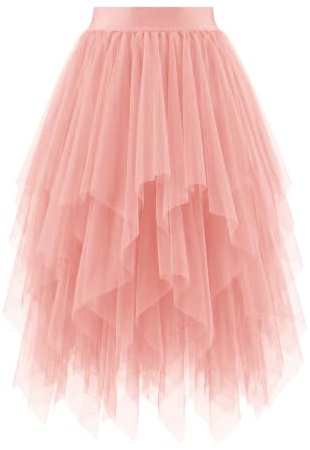Bridesmay tyllkjolar för kvinnor trendig elastisk midja asymmetrisk tutu hemkomst halloween A-linje kjol, L