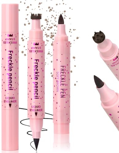 Noerrors 2PCS Sommersprossen-Stempelstift für natürlich lebensechte Sommersprossen 2 in 1 Sommersprossen-Stempel-Eyeliner und weicher Punkt-Tupfen-Stift wasserfestes langanhaltendes Makeup #Hellbraun