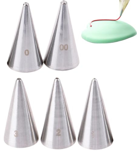 5pcs Piping Nozzles Set Round Cream Writing Tips for Cake Decorating Icing Cookies Cupcakes Fondant Macarons Stainless Steel Pastry Baking Tools Compatible with Piping Bags
