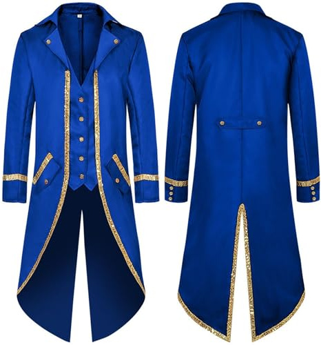Duohropke Cappotto da pirata da uomo Steampunk cappotto vintage gotico frack giacca abbigliamento medievale Carnevale costume Halloween cosplay costume vittoriana uniforme a maniche lunghe smoking