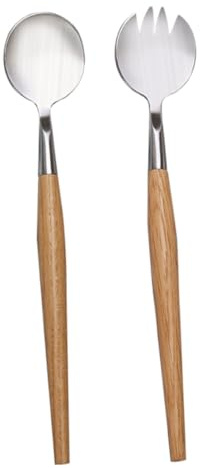 ABOOFAN 2pièces Couverts à Salade Avec Fourchette Acier Inoxydable Et Manches Bois Couverts Pour Salade Et Fruits