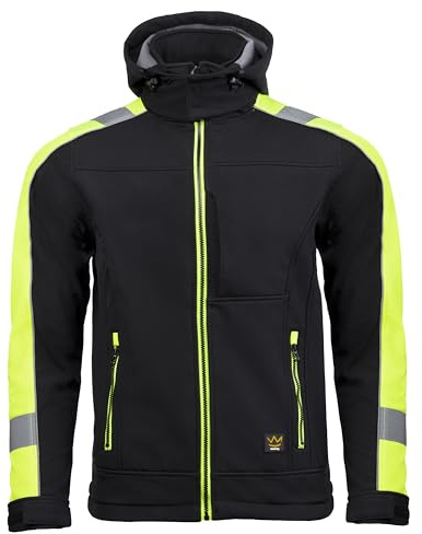 Seven Kings Softshelljacke für Herren mit Kapuze – Arbeitsjacke für High-Vision – elastisch & warm Übergangsjacke – winddicht & wasserdicht (>3000mm) – viele Taschen für Werkzeug, Handy & Ausweis
