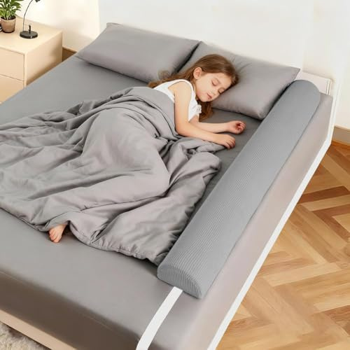DUJUIKE Bettschutzgitter für Kleinkinder, Bettumrandung für Baby ältere Menschen, Bettgitter aus Schaumstoff, Sicherheitsbettgitter für Kleinkinder, Bequeme Bettbarriere (Hellgrau, 1-Pack (150cm))