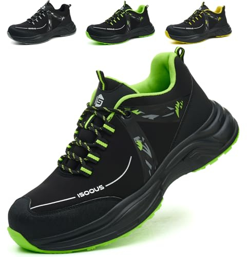 Zapatos de Seguridad Hombre Mujer Zapatillas de Seguridad Comodo Ligero Calzado Trabajo Transpirable con Punta de Acero Verde EU 42