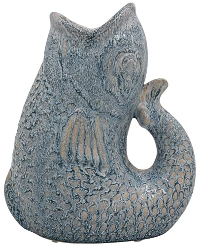 Lesser & Pavey - Jarra de Pescado Azul Cielo, 23 cm, Jarra Decorativa de cerámica para Ramos Frescos o Artificiales, jarrón Grande único Alternativo y Elegante