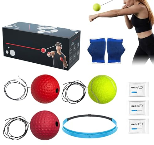Generico Set Palline Riflessi Boxe Bambini Adulti, Palla Allenamento per con Fascia, Attrezzatura Boxe Indossabile per Riflessi, Tempismo, Precisione, Messa A Fuoco E Coordinazione Occhio-Mano