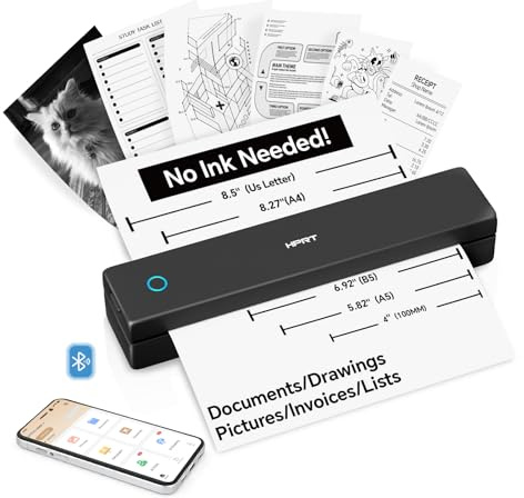 HPRT MT620 Portable Thermal Printer - Inkless Printer, Supports Regular Paper & Labels, Multi-User Bluetooth & Auto Paper Feed, Compatible with iOS/Android/Laptop for Home/School/Travel (Black)