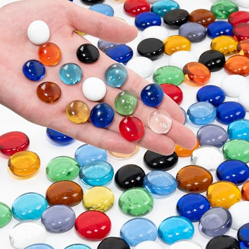 Foncomy Mixed Color Flat Glass Marbles, 0.97 lb Vase Filler Pebbles Gems, Decorative Glass Beads for Vases, Table Scatter, Crafts, Floral, Mancala Stones, Centerpieces, Aquarium Rocks for Fish Tank